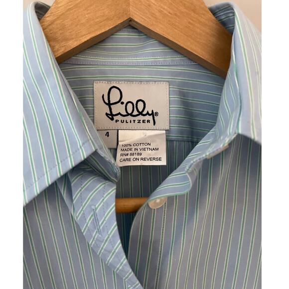 Lilly Pulitzer Vintage White Tag Blue/Green Button-Up Fitted Dress Shirt Size 4 - Picture 3 of 8